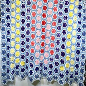 Vintage Handmade Crochet Flower Power Afghan Colorful Daisy Blanket Retro Boho